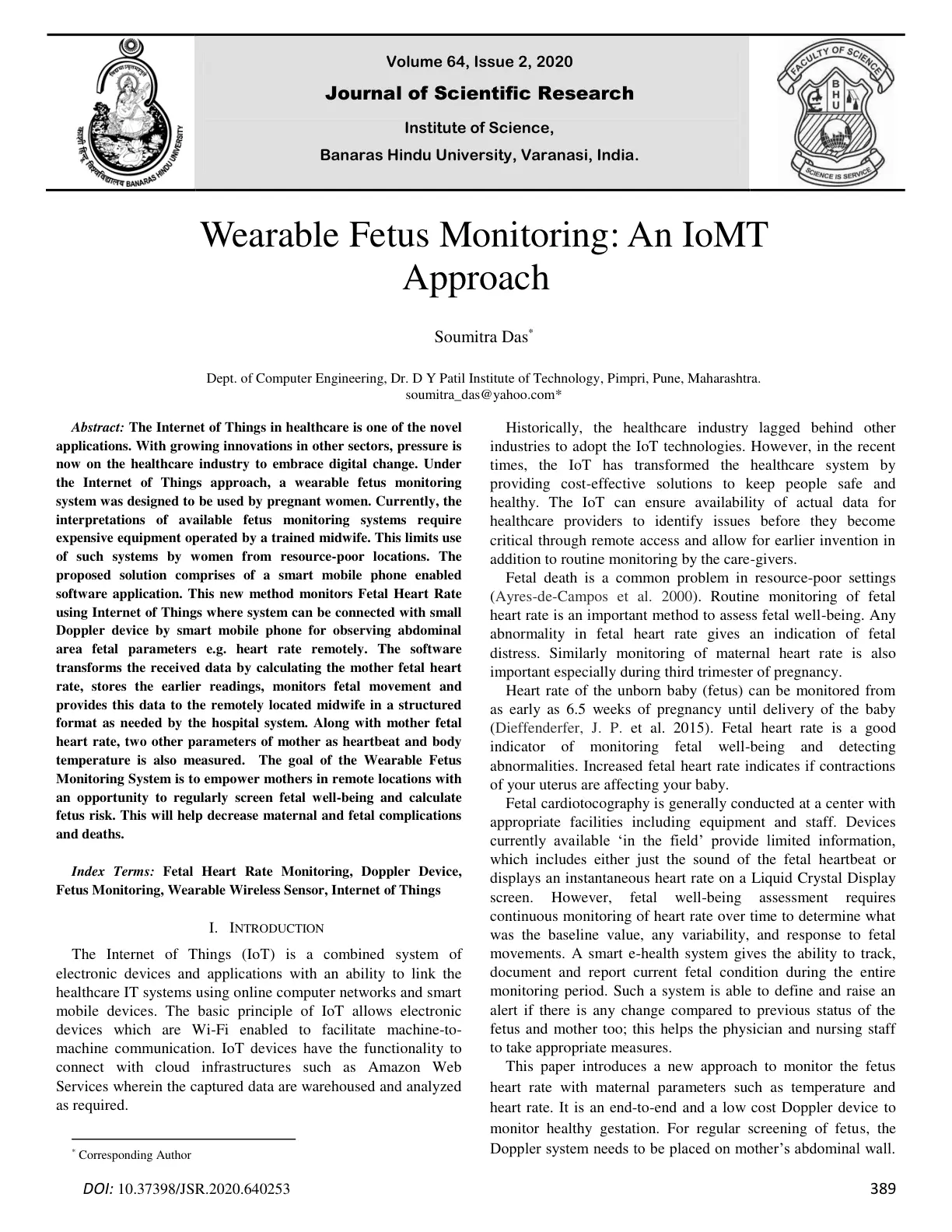 غلاف تقرير Wearable Fetus Monitoring: An IOMT Approach
