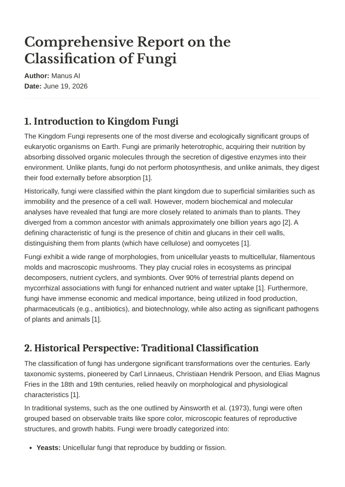 غلاف تقرير Comprehensive Report on the Classification of Fungi