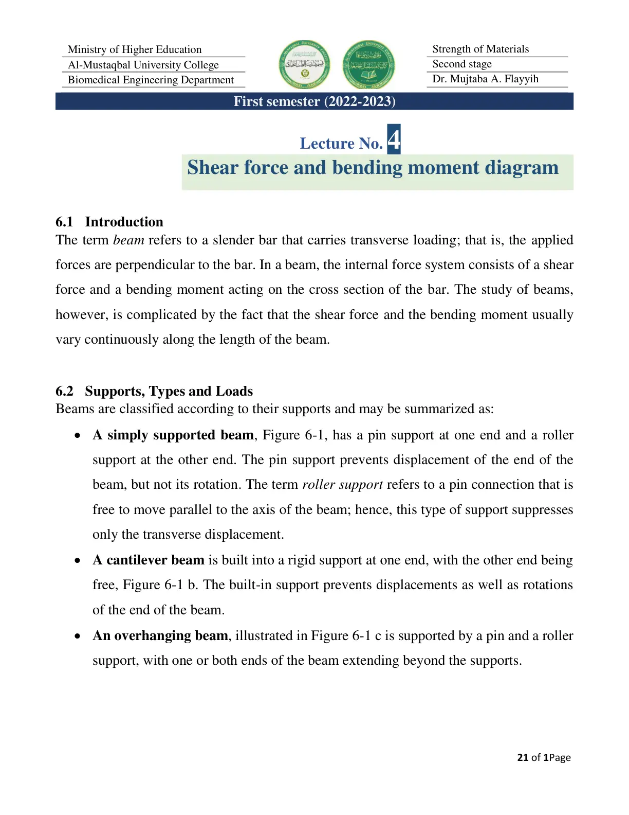 غلاف تقرير Strength of Materials - Lecture No. 4