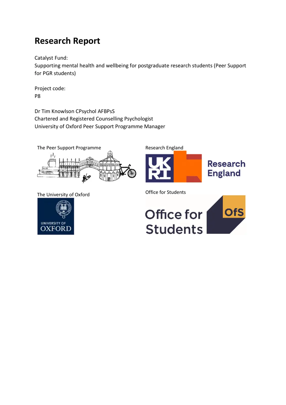 غلاف تقرير Catalyst Fund: Supporting mental health and wellbeing for postgraduate research students