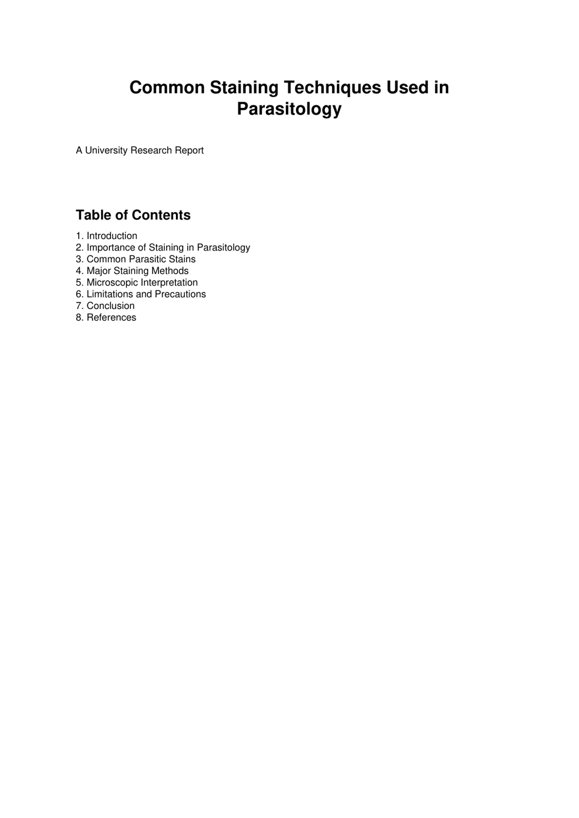غلاف تقرير Common Staining Techniques Used in Parasitology