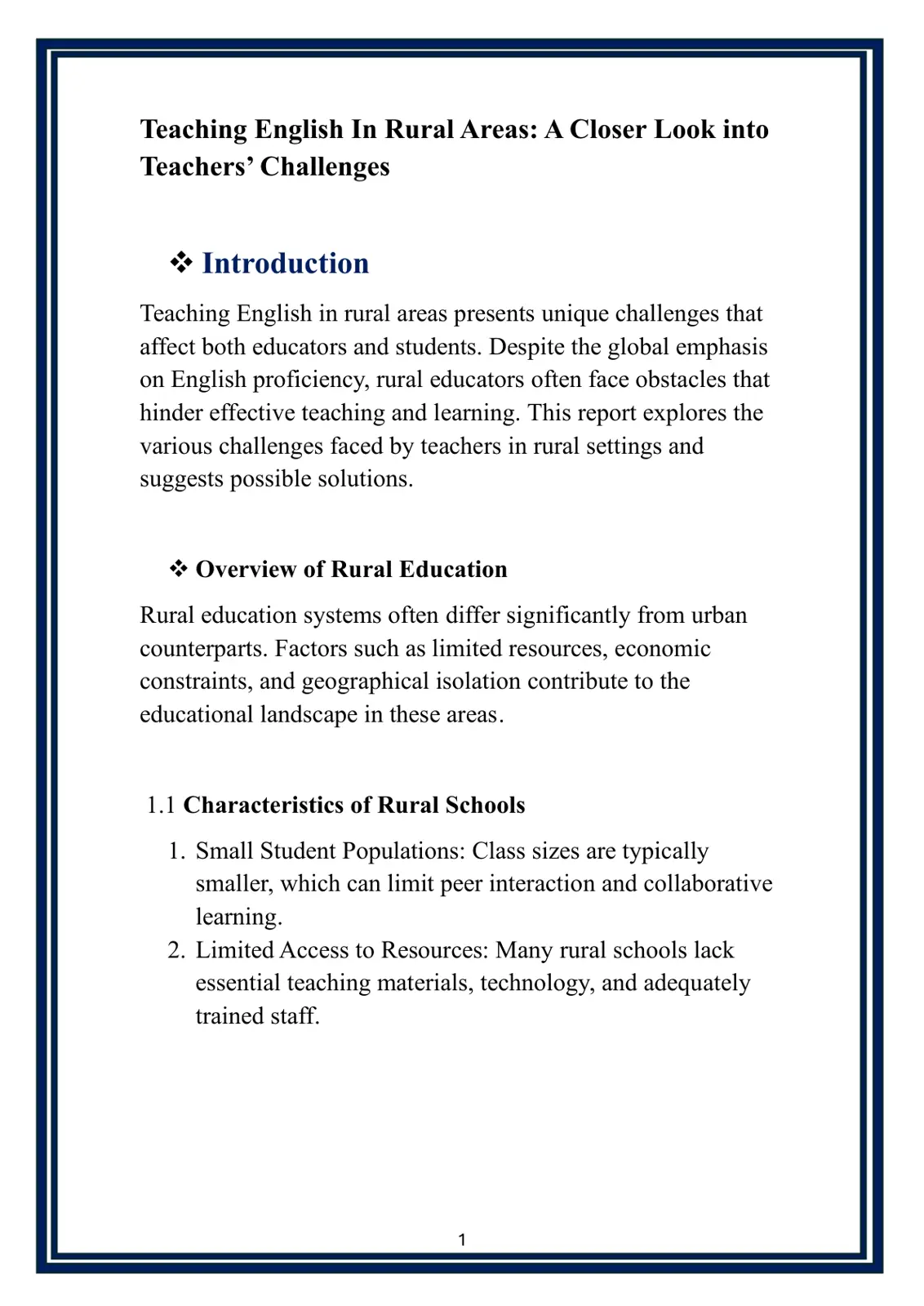غلاف تقرير Teaching English In Rural Areas: A Closer Look into Teachers' Challenges
