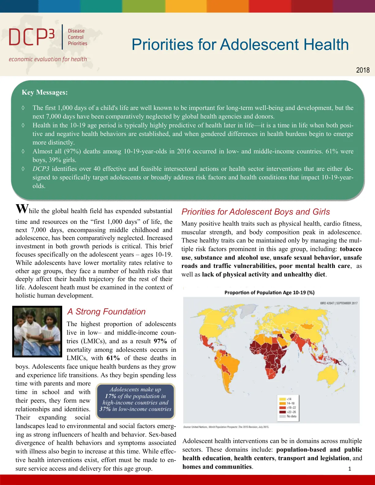 غلاف تقرير Priorities for Adolescent Health