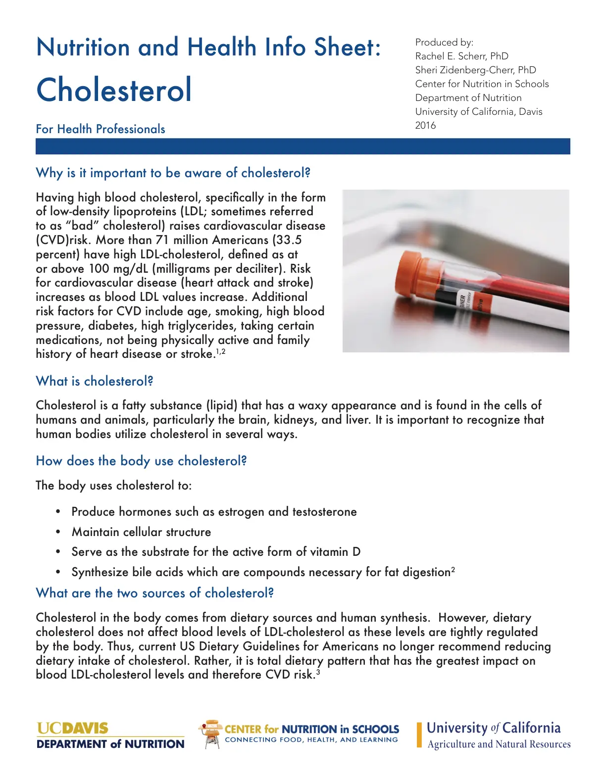 غلاف تقرير Nutrition and Health Info Sheet: Cholesterol