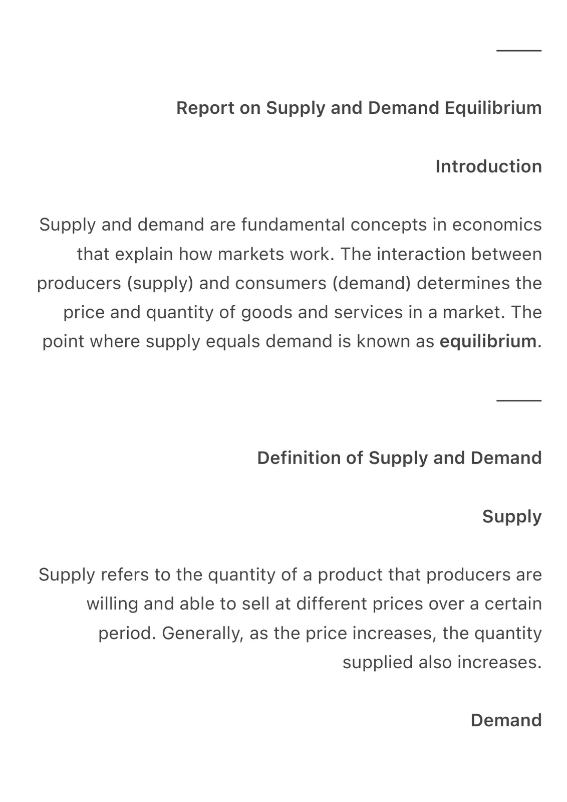 غلاف تقرير Report on Supply and Demand Equilibrium