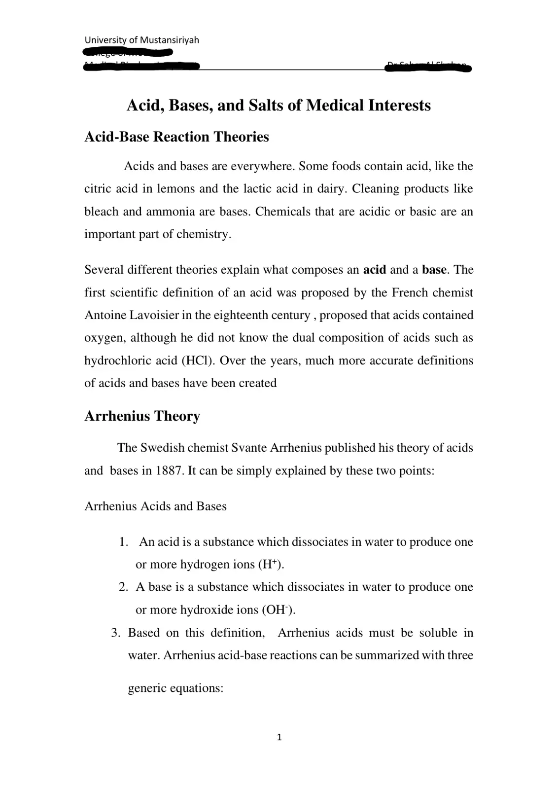 غلاف تقرير Acid, Bases, and Salts of Medical Interests