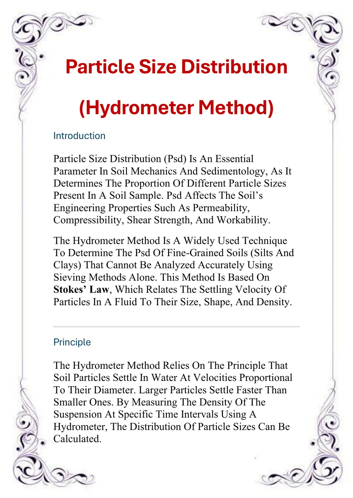 غلاف تقرير Particle Size Distribution (Hydrometer Method)