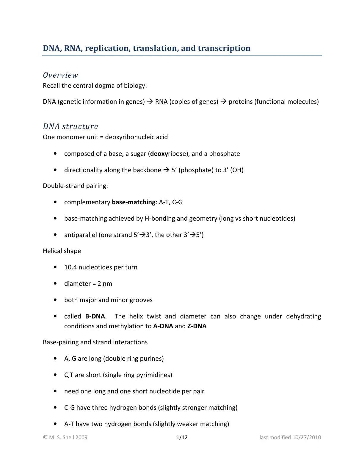 غلاف تقرير DNA, RNA, replication, translation, and transcription Overview