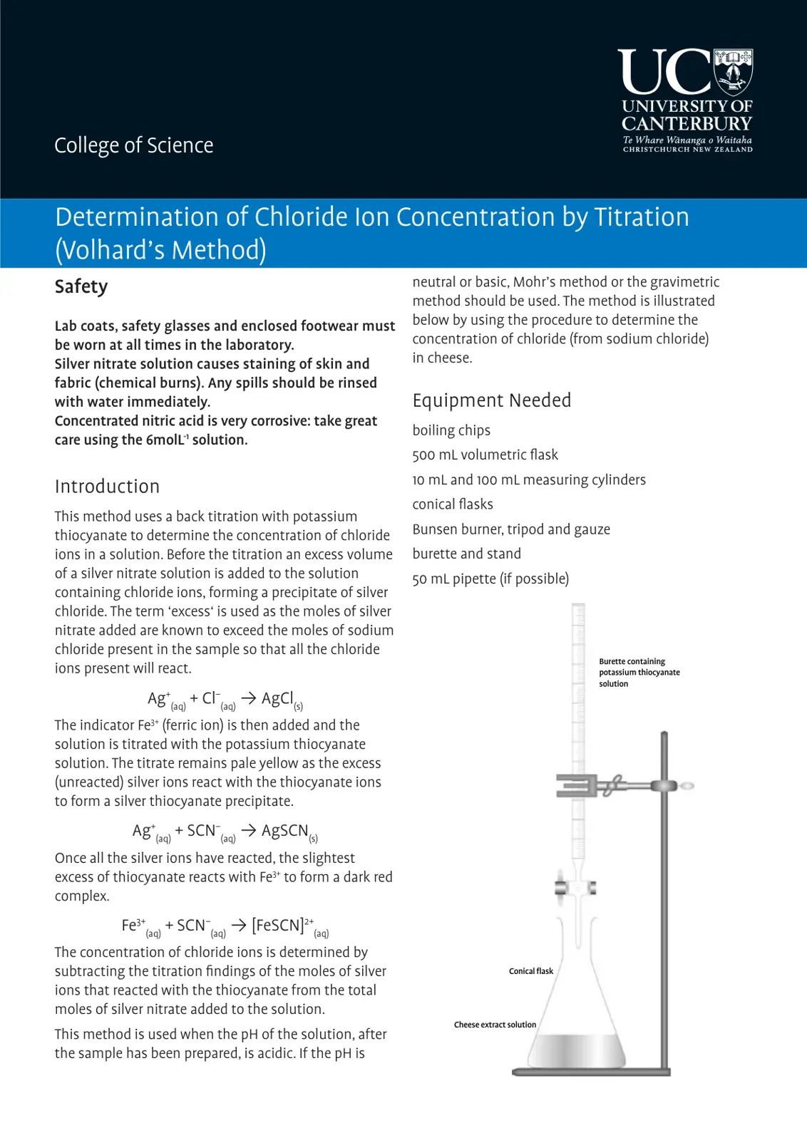 غلاف تقرير Determination of Chloride Ion Concentration by Titration (Volhard's Method)