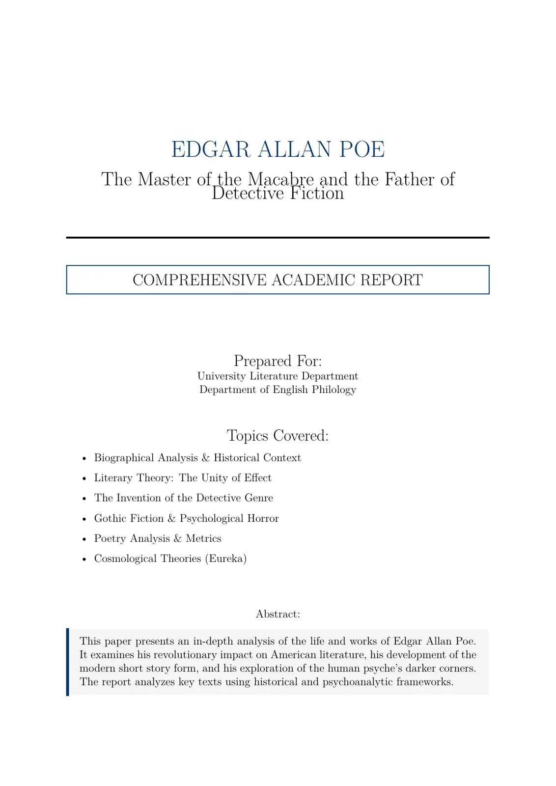 غلاف تقرير Edgar Allan Poe: The Master of the Macabre and the Father of Detective Fiction