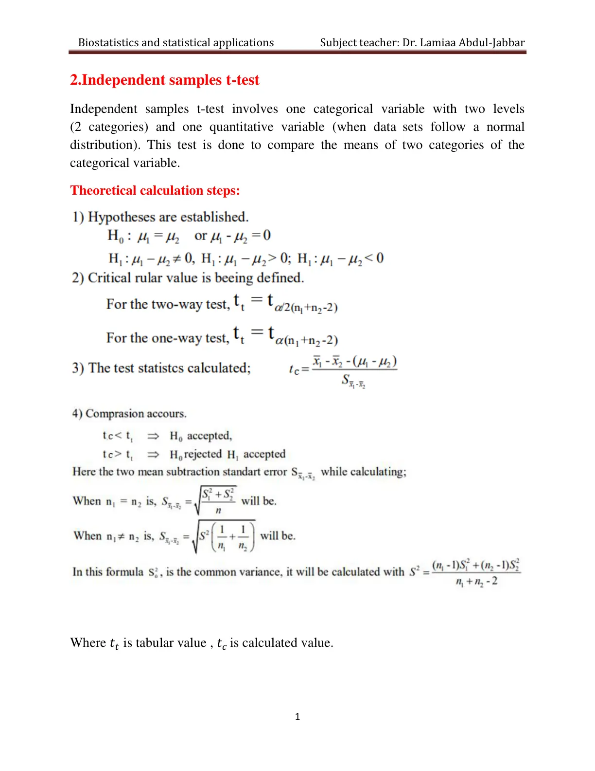 غلاف تقرير Biostatistics and statistical applications