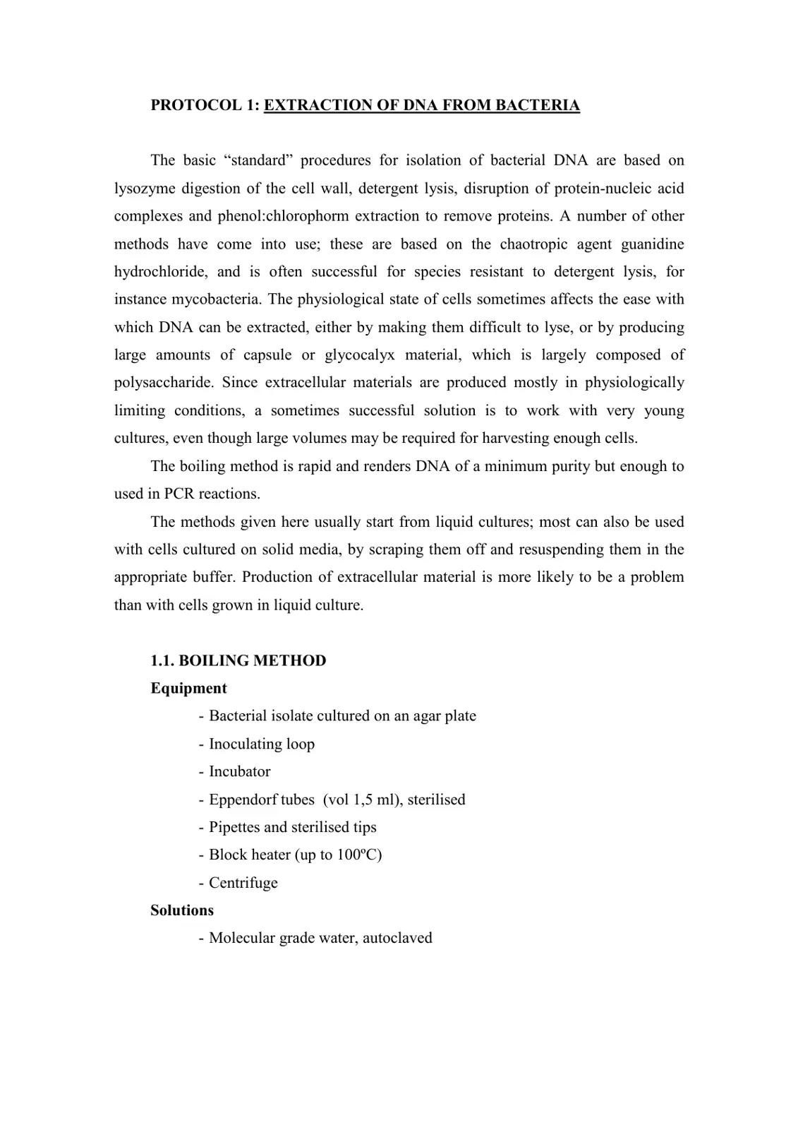 غلاف تقرير PROTOCOL 1: EXTRACTION OF DNA FROM BACTERIA