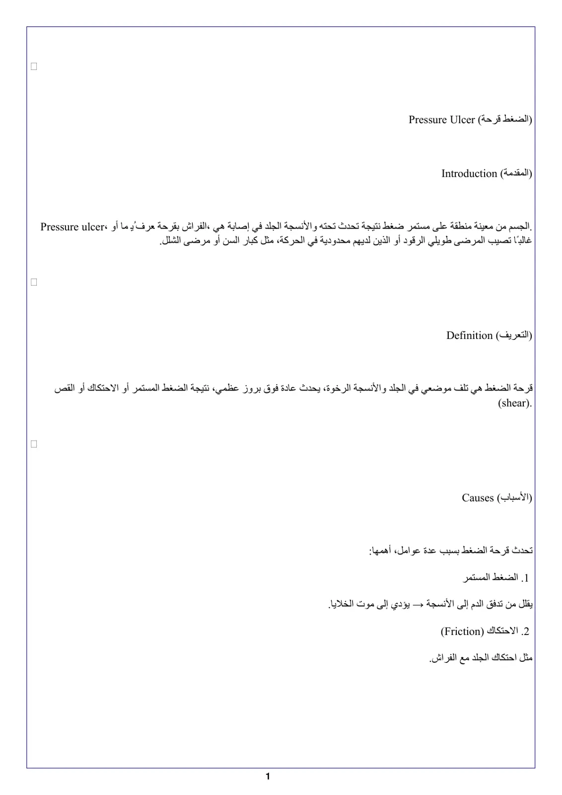 غلاف تقرير قرحة الفراش (Pressure Ulcer)