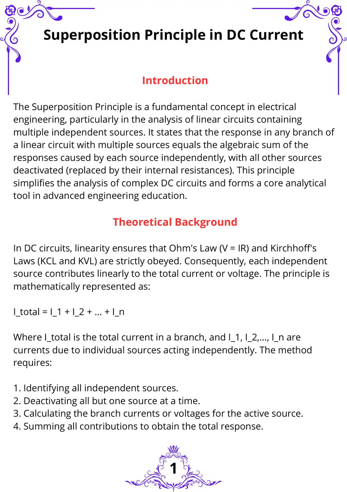 غلاف تقرير Superposition Principle in DC Current