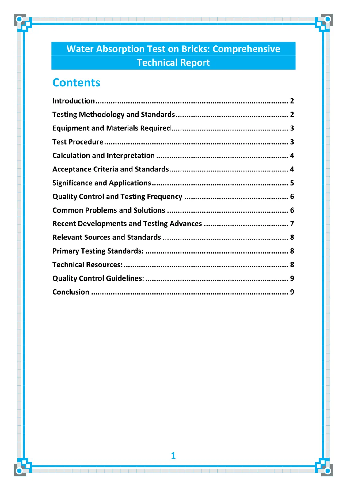 غلاف تقرير Water Absorption Test on Bricks: Comprehensive Technical Report