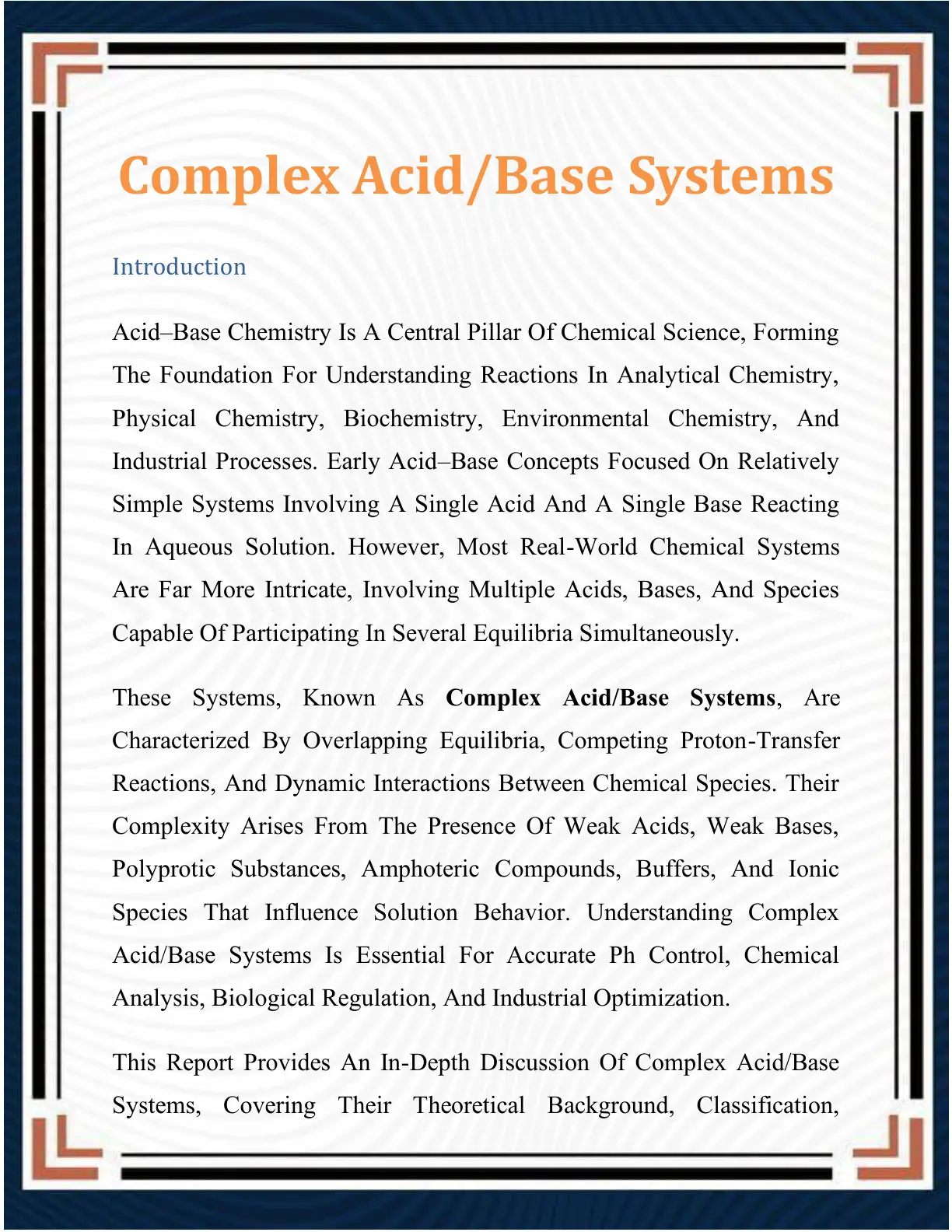 غلاف تقرير Complex Acid/Base Systems