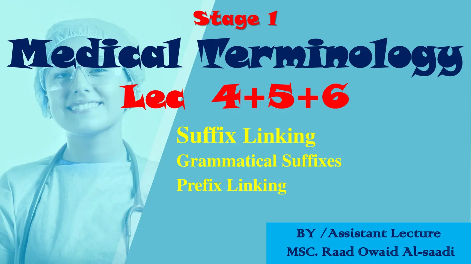 غلاف تقرير Medical Terminology Lec 4+5+6 Suffix Linking Grammatical Suffixes Prefix Linking