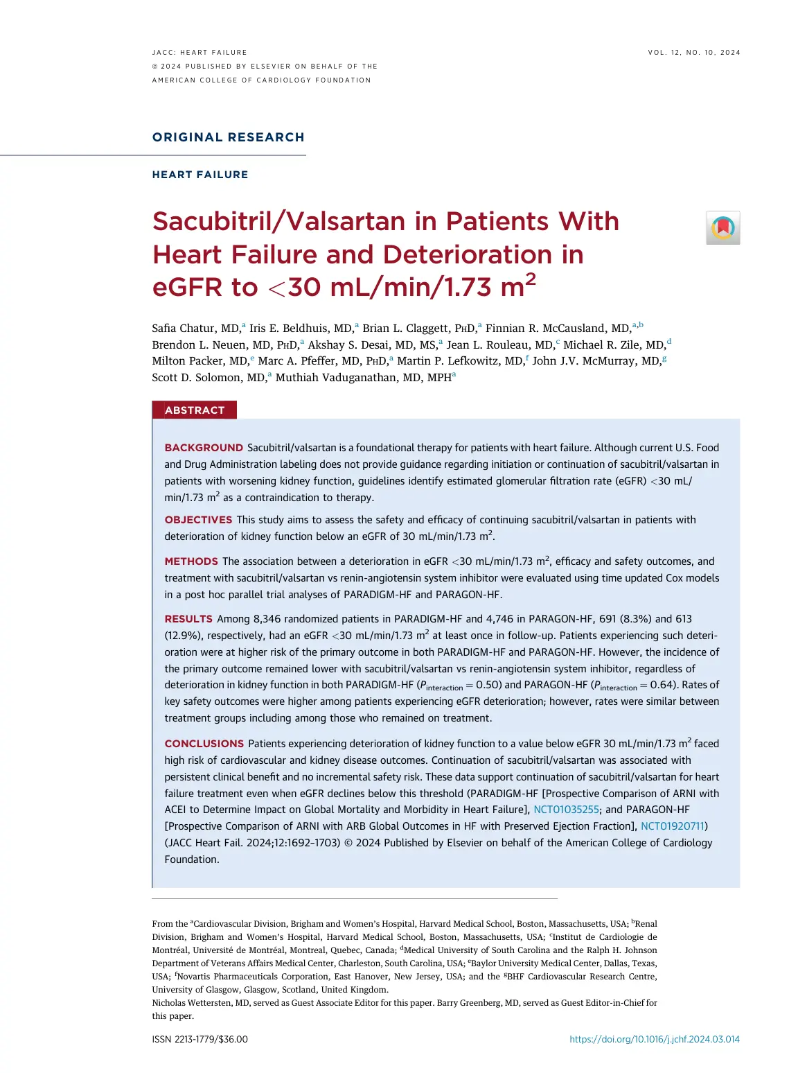 غلاف تقرير Sacubitril/valsartan in patients with heart failure and deterioration in eGFR to <30 mL/min/1.73m2