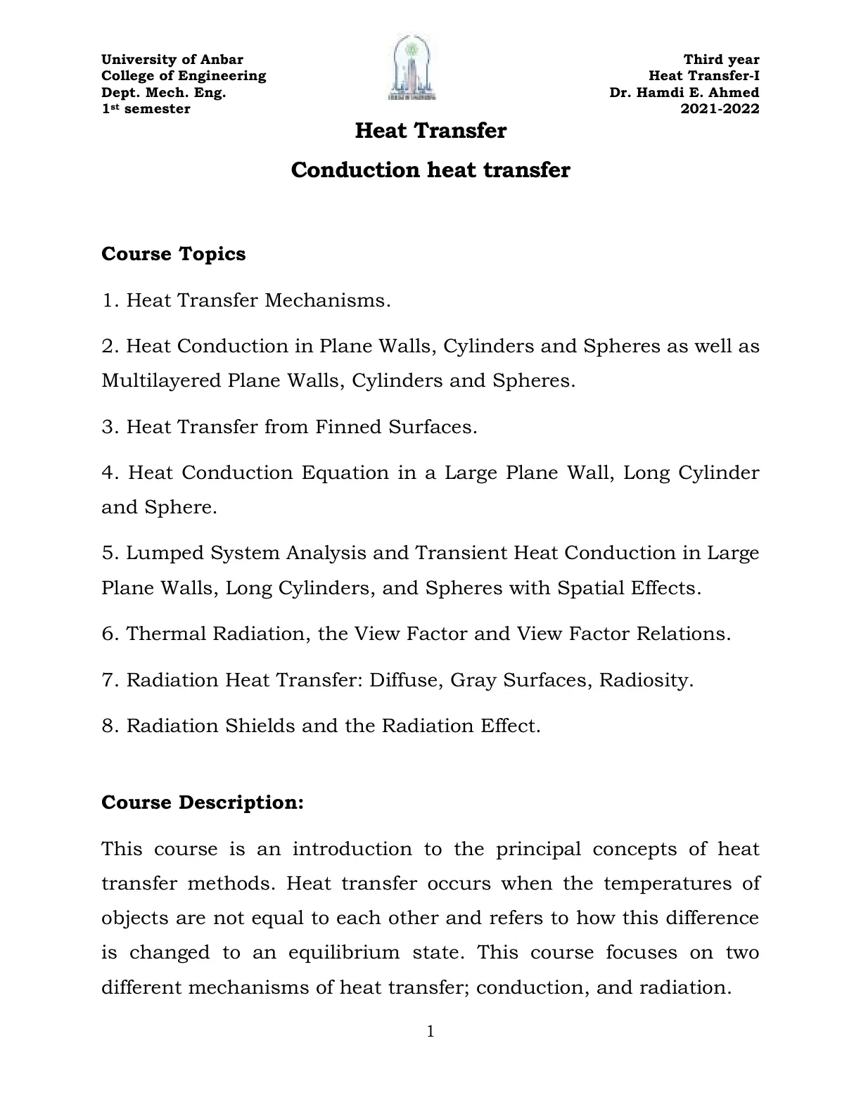 غلاف تقرير Heat Transfer