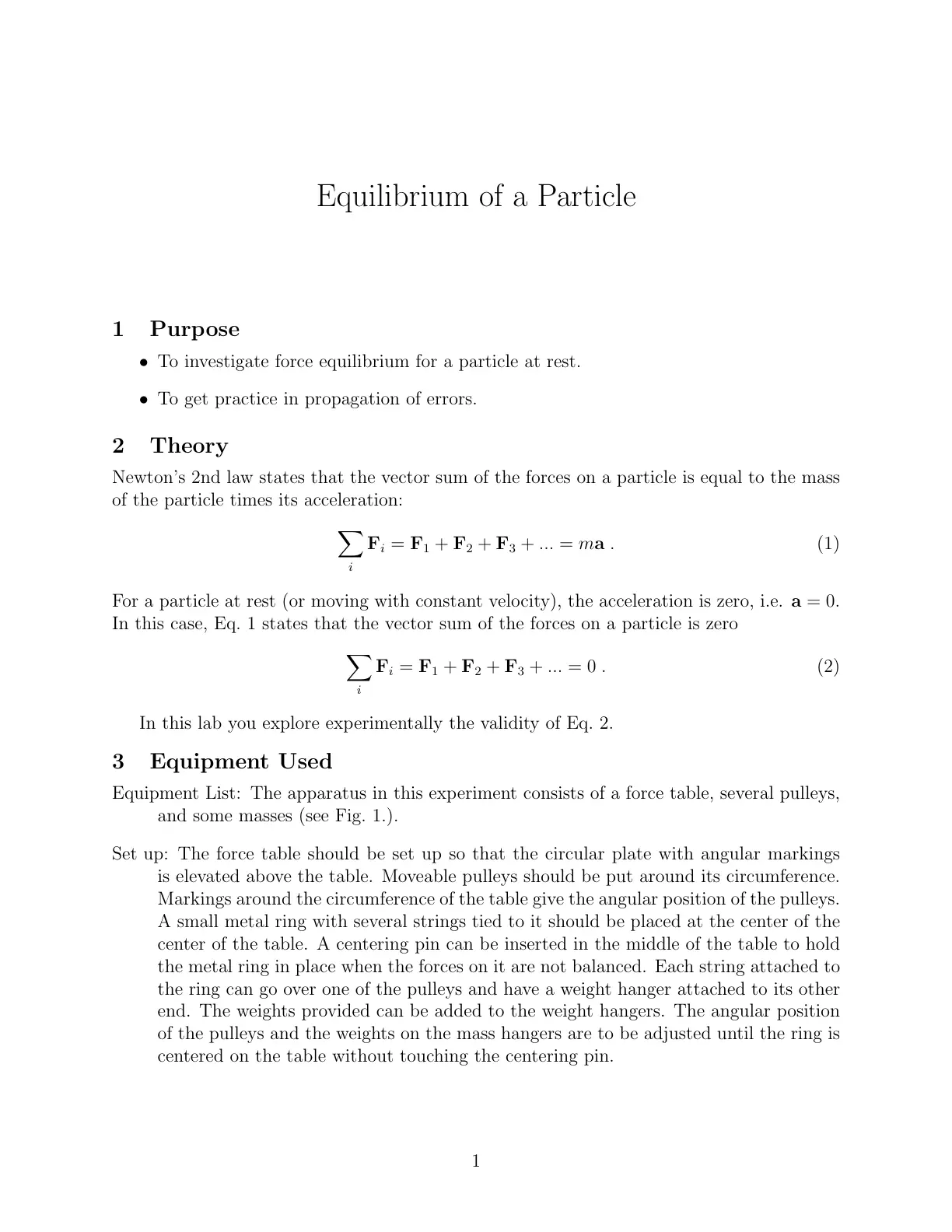 غلاف تقرير Equilibrium of a Particle