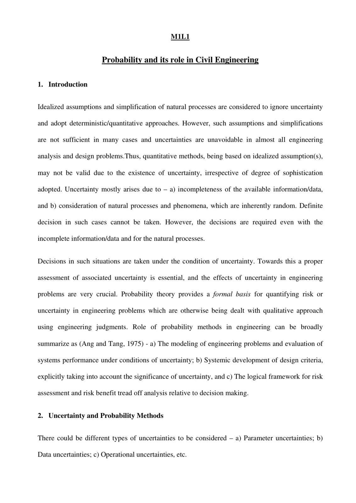غلاف تقرير Probability and its Role in Civil Engineering