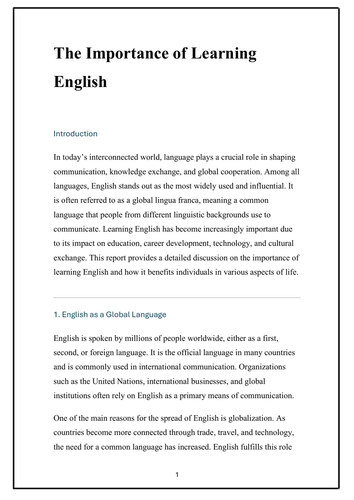 غلاف تقرير The Importance of Learning English
