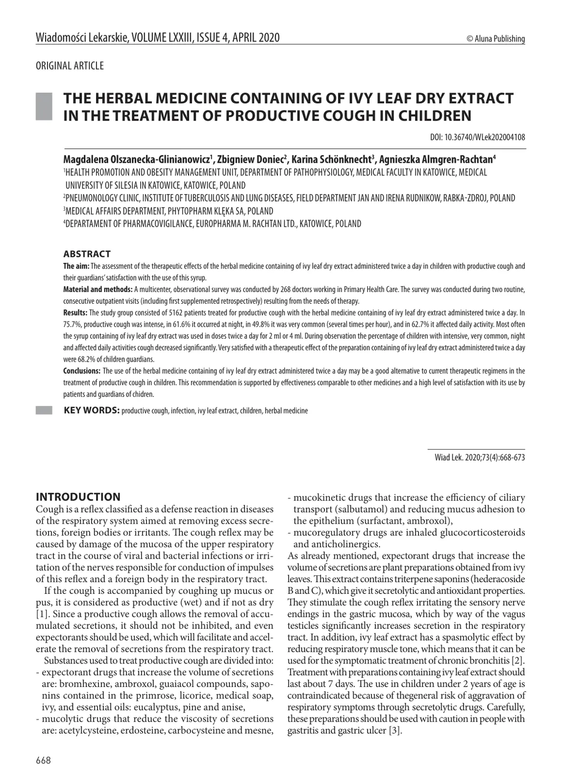غلاف تقرير THE HERBAL MEDICINE CONTAINING OF IVY LEAF DRY EXTRACT IN THE TREATMENT OF PRODUCTIVE COUGH IN CHILDREN