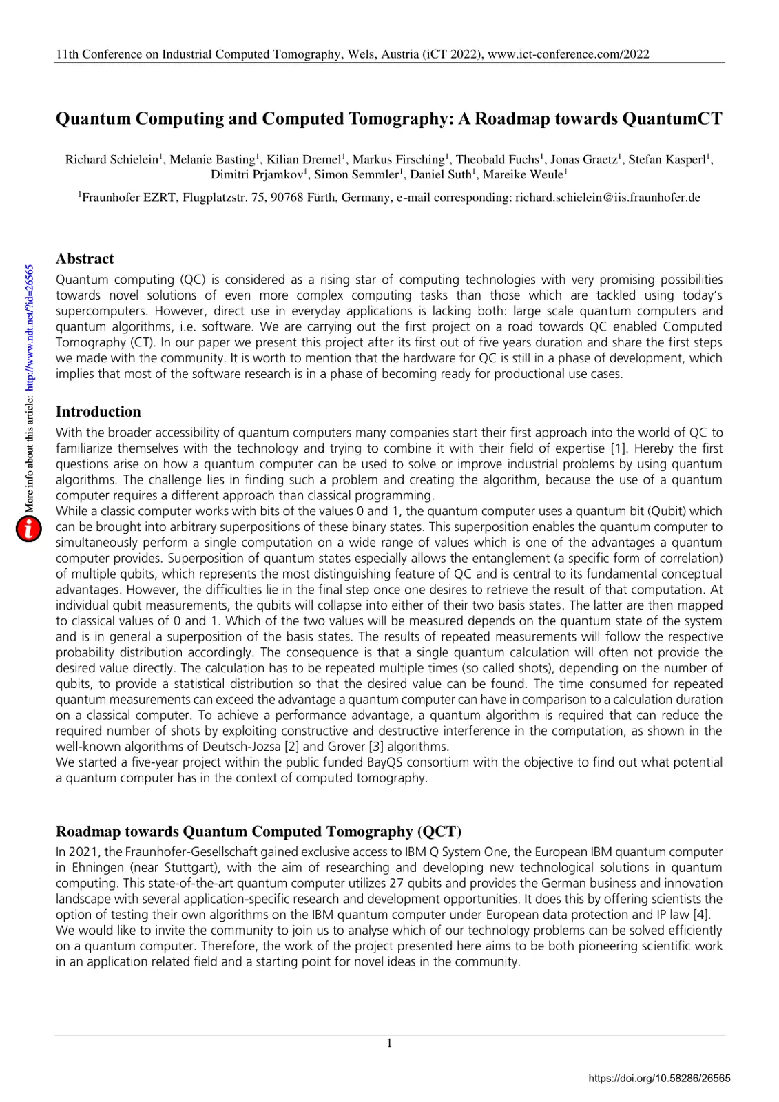 غلاف تقرير Quantum Computing and Computed Tomography: A Roadmap towards QuantumCT