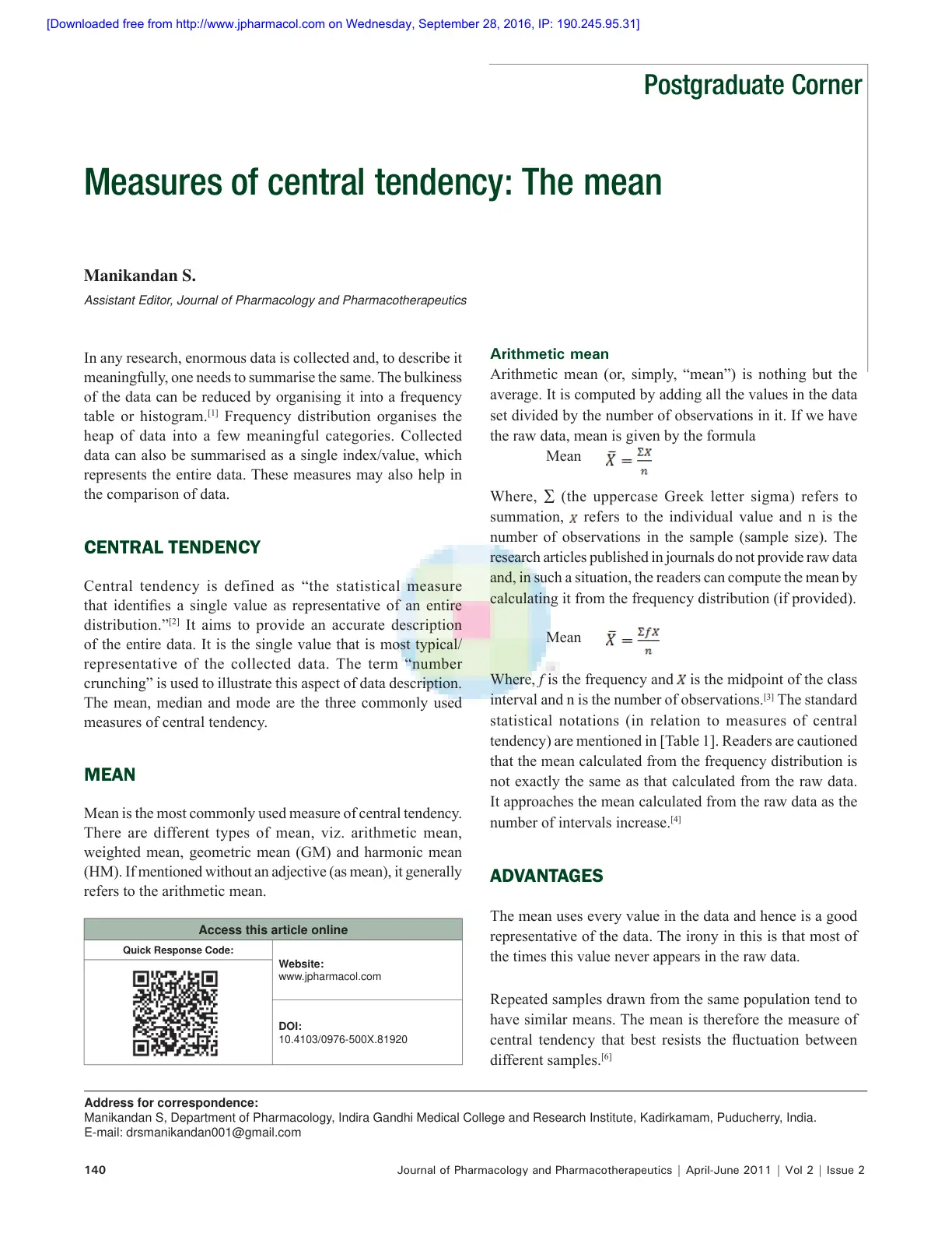 غلاف تقرير Measures of central tendency: The mean