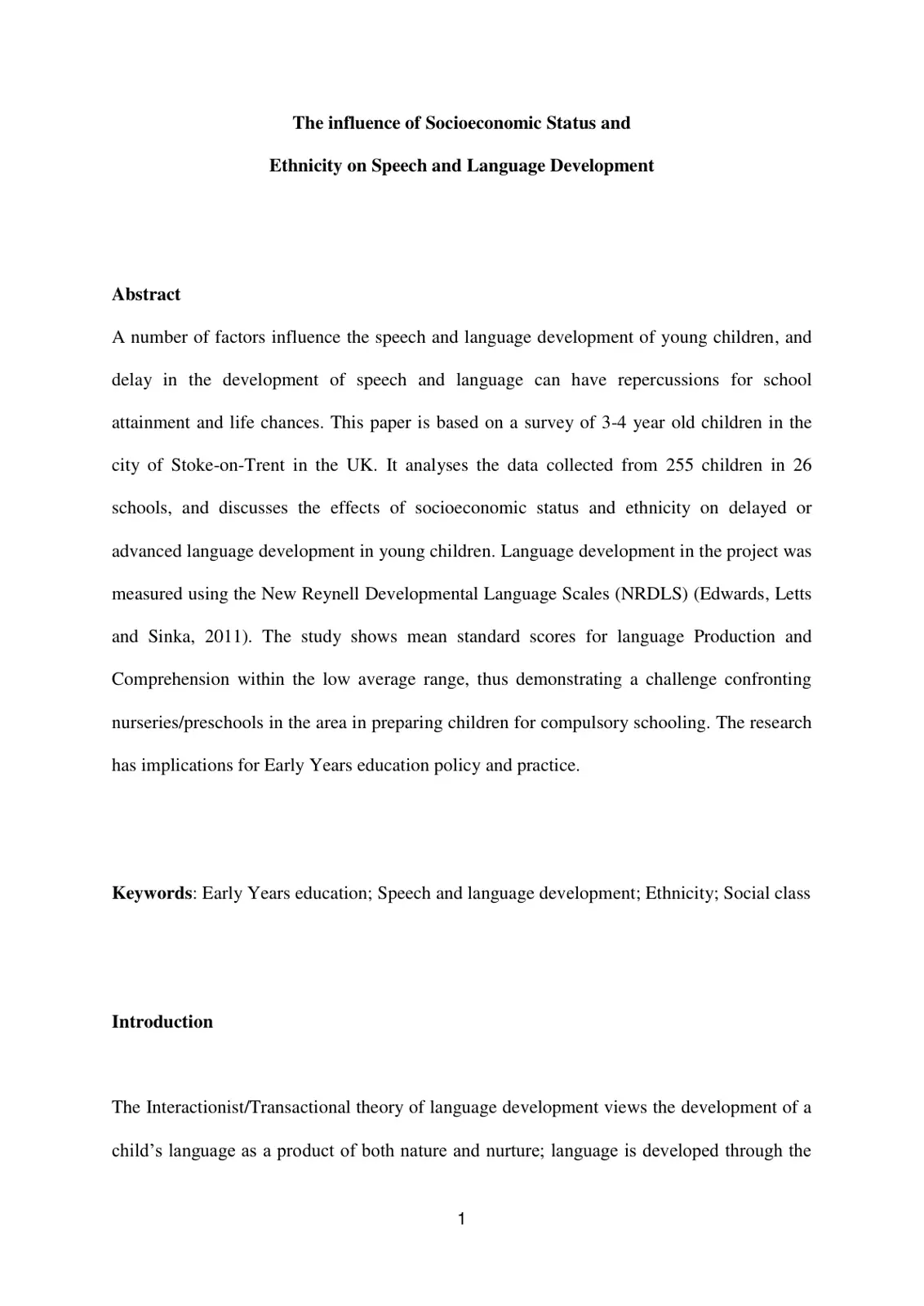 غلاف تقرير The influence of Socioeconomic Status and Ethnicity on Speech and Language Development