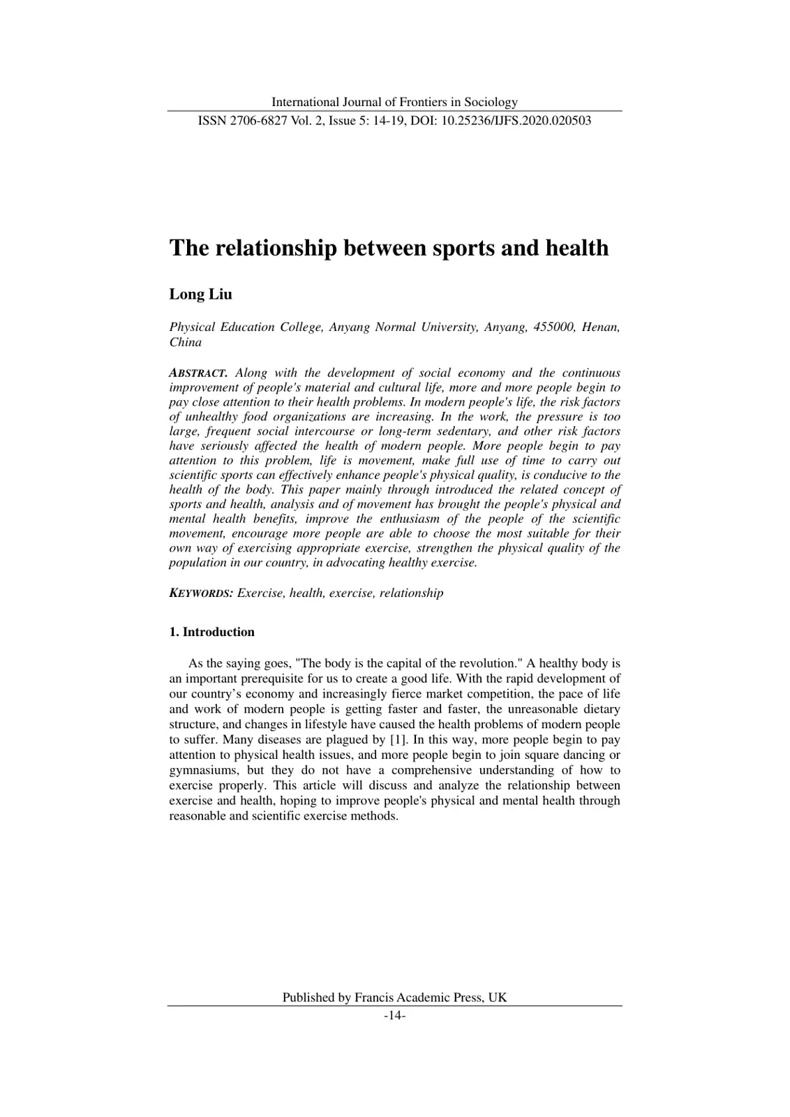 غلاف تقرير The relationship between sports and health