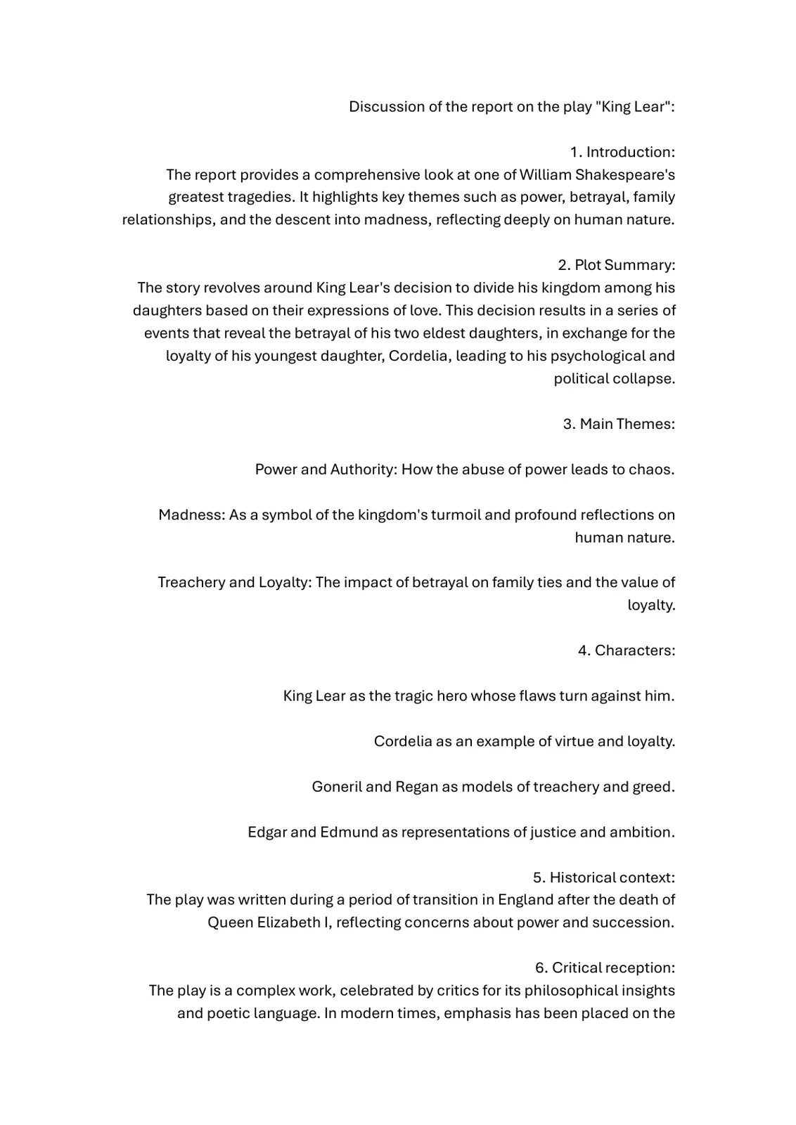 غلاف تقرير Discussion of the report on the play "King Lear"