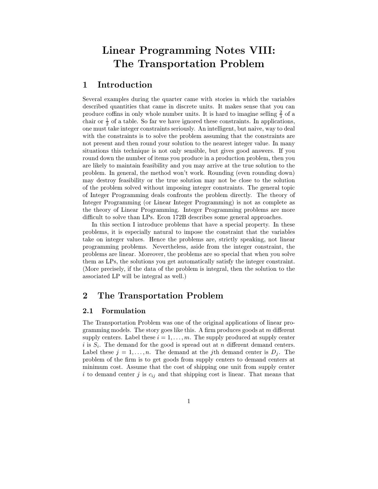 غلاف تقرير Linear Programming Notes VIII: The Transportation Problem