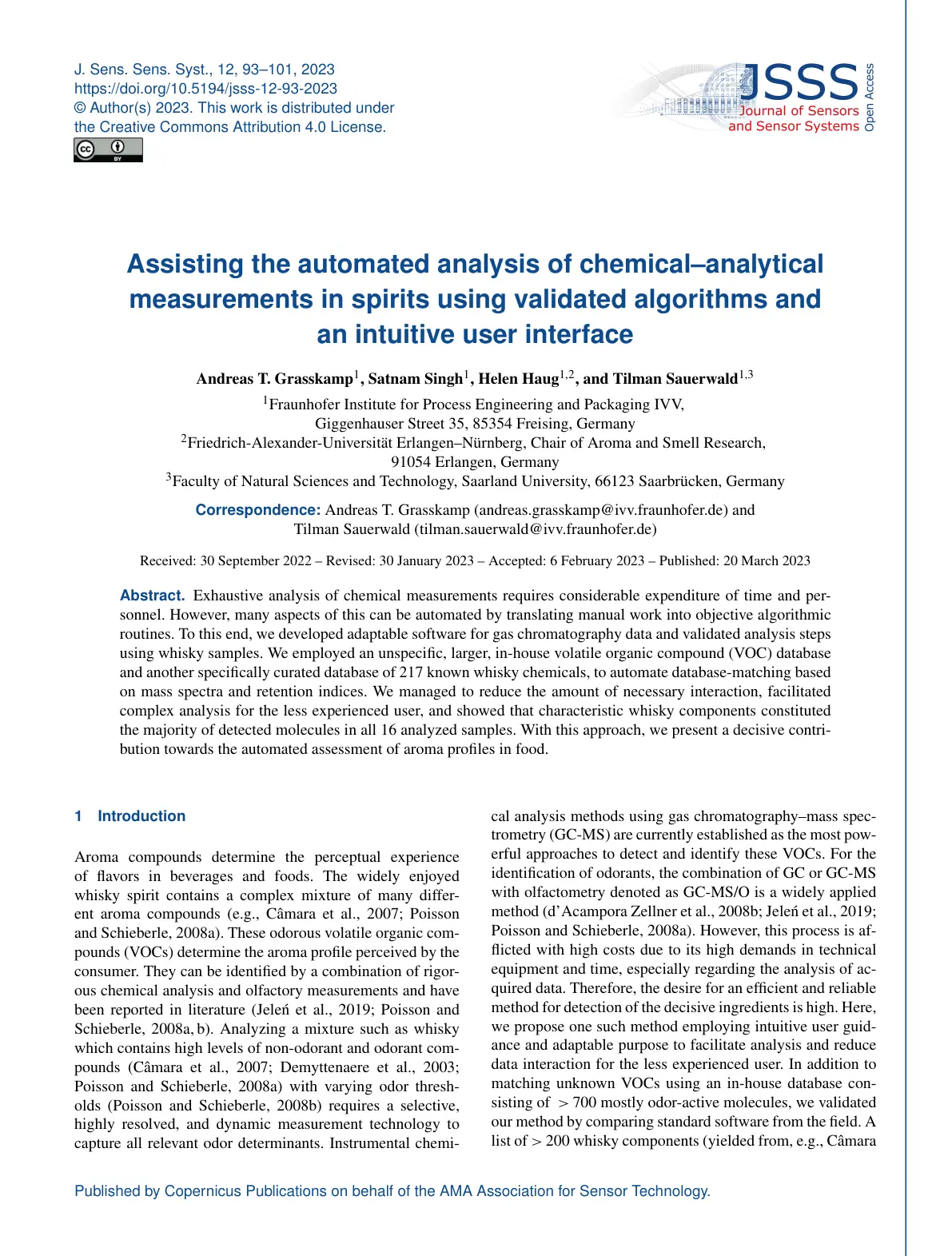 غلاف تقرير Assisting the automated analysis of chemical-analytical measurements in spirits using validated algorithms and an intuitive user interface