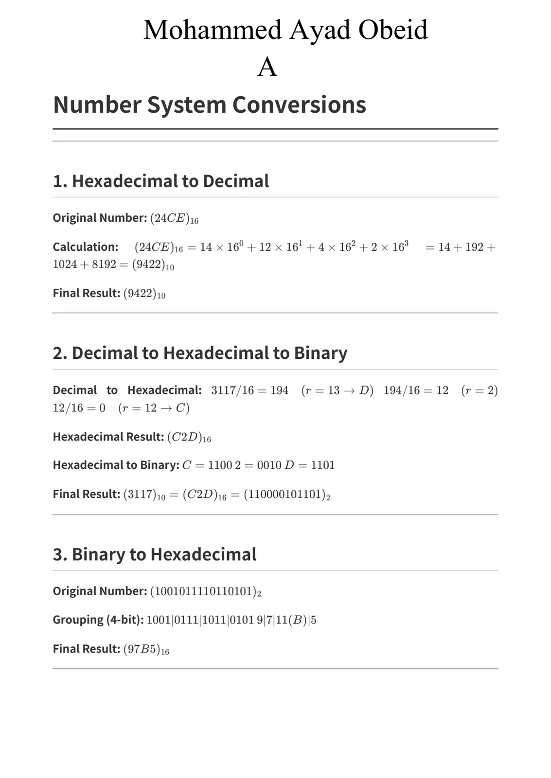 غلاف تقرير Number System Conversions