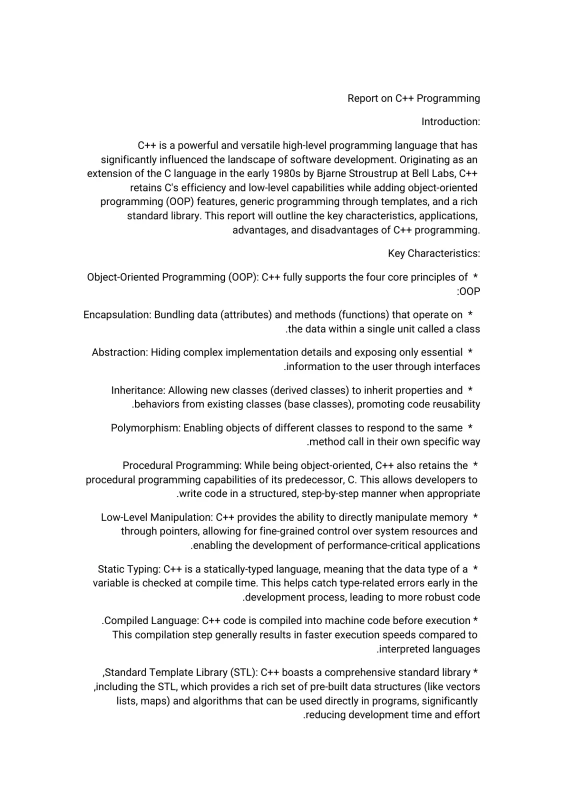 غلاف تقرير Report on C++ Programming