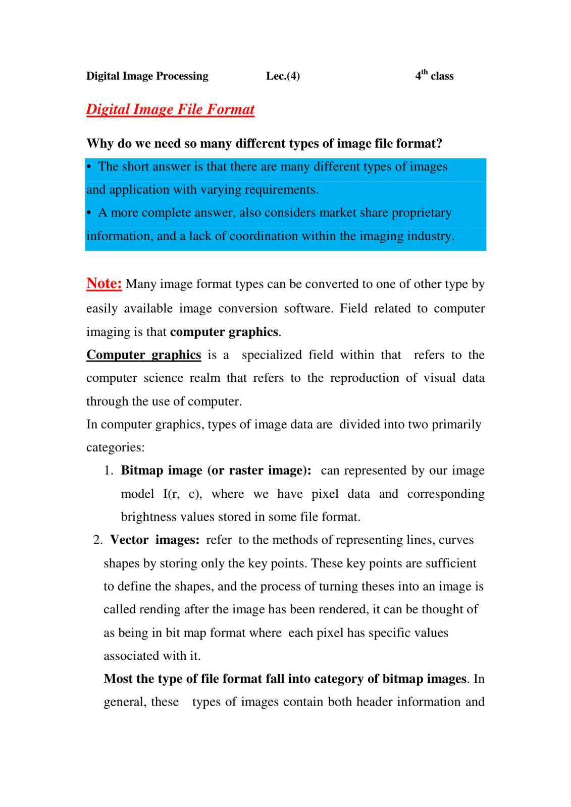غلاف تقرير Digital Image Processing - Lecture 4: Digital Image File Format
