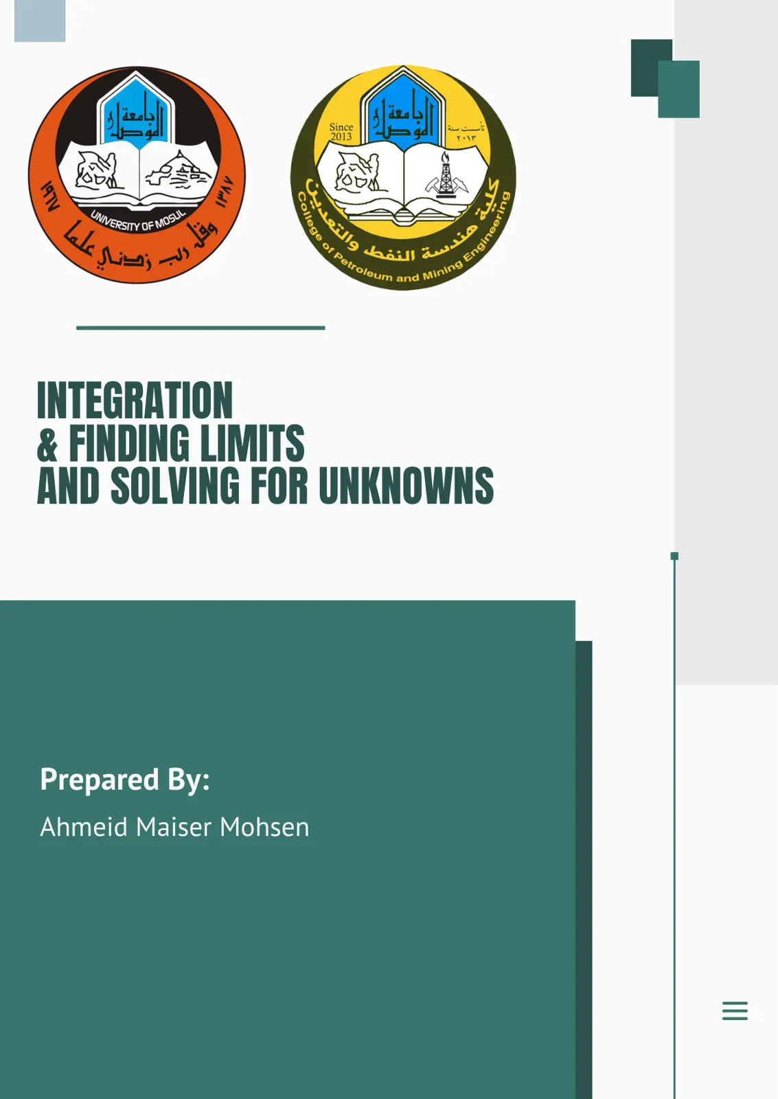 غلاف تقرير Integration & Finding Limits and Solving for Unknowns