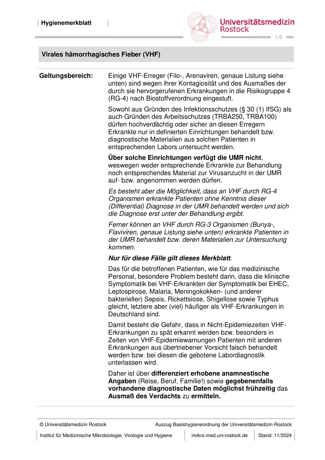 غلاف تقرير Hygienemerkblatt