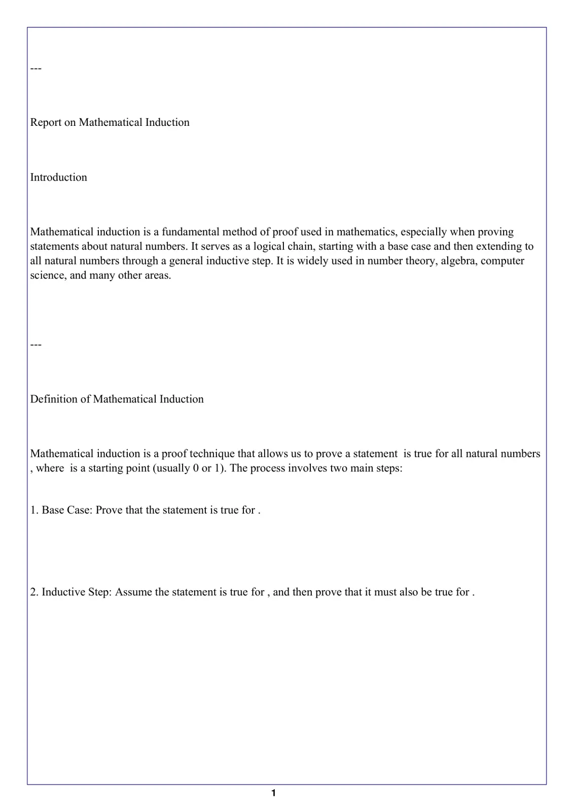 غلاف تقرير Report on Mathematical Induction
