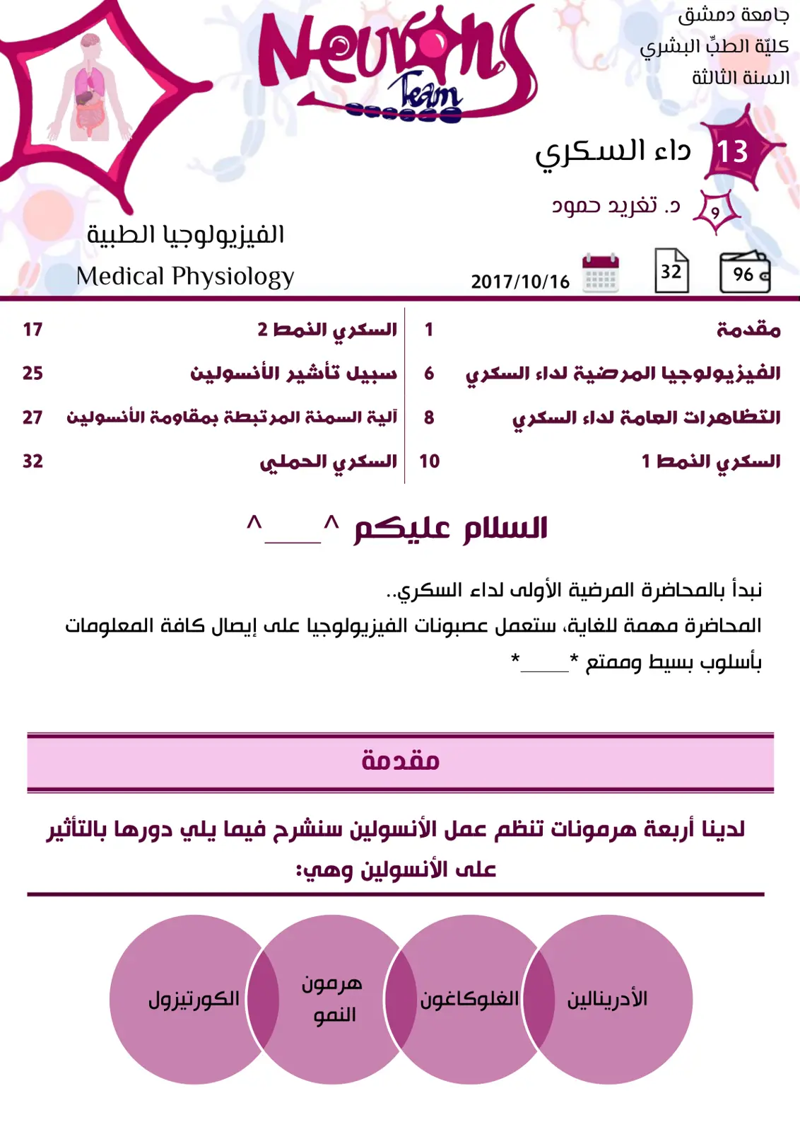 غلاف تقرير الفيزيولوجيا المرضية لداء السكري