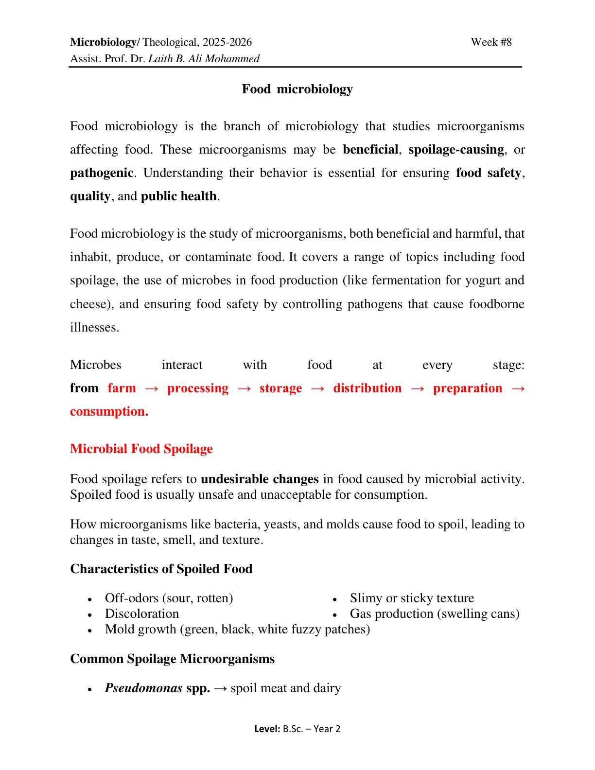 غلاف تقرير Food Microbiology - Week #8