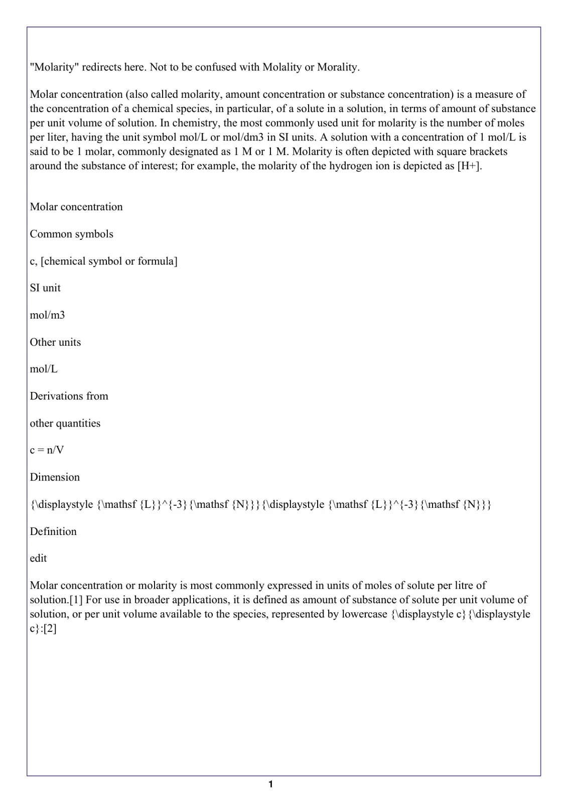 غلاف تقرير Molar concentration (molarity)