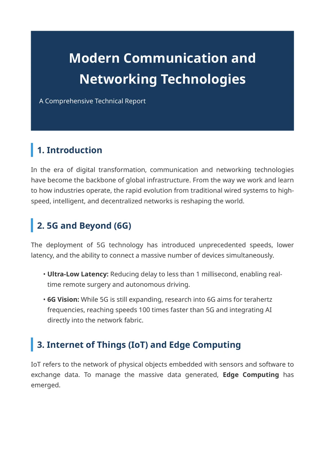 غلاف تقرير Modern Communication and Networking Technologies: A Comprehensive Technical Report