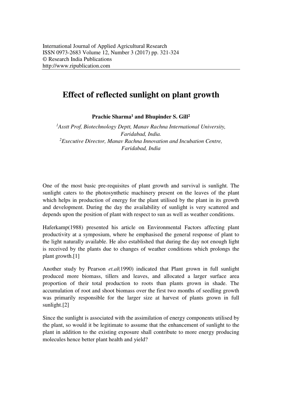 غلاف تقرير Effect of reflected sunlight on plant growth