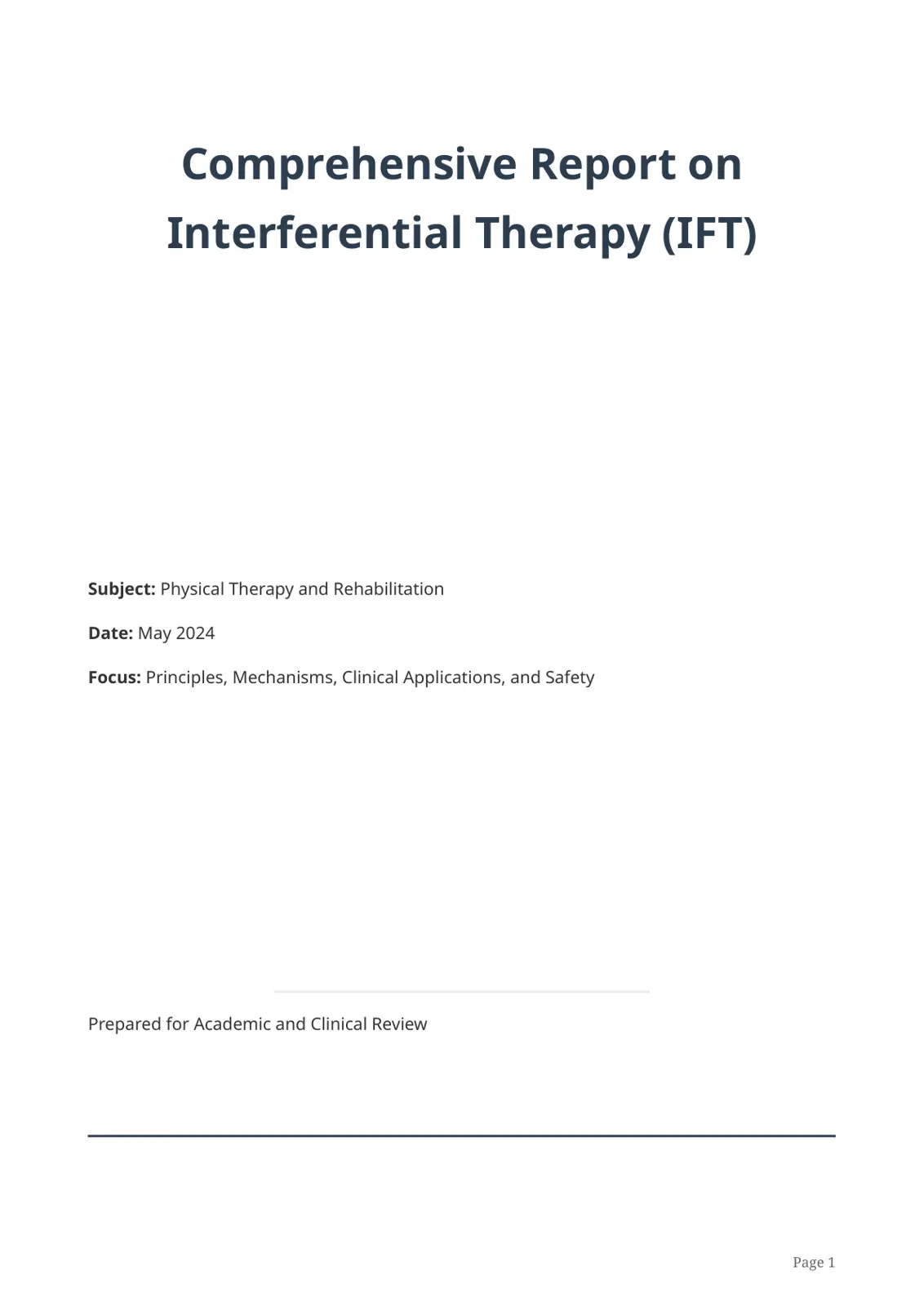 غلاف تقرير Comprehensive Report on Interferential Therapy (IFT)