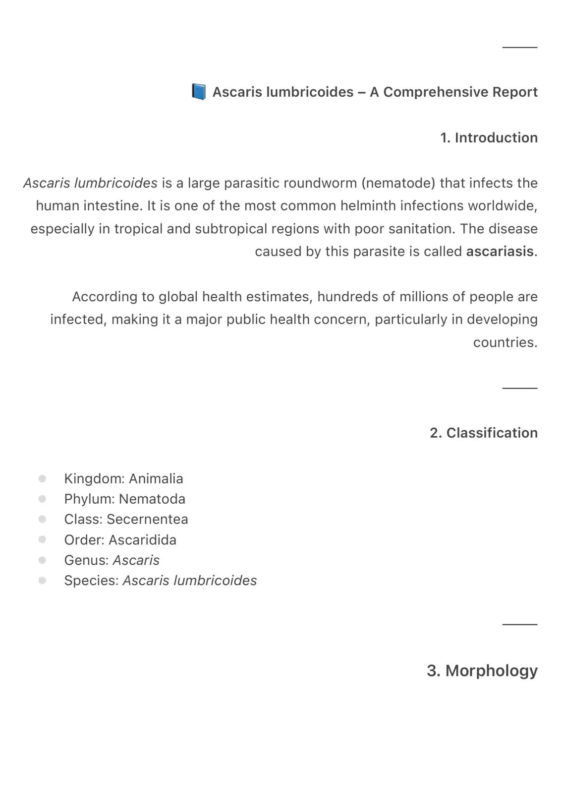 غلاف تقرير Ascaris lumbricoides - A Comprehensive Report