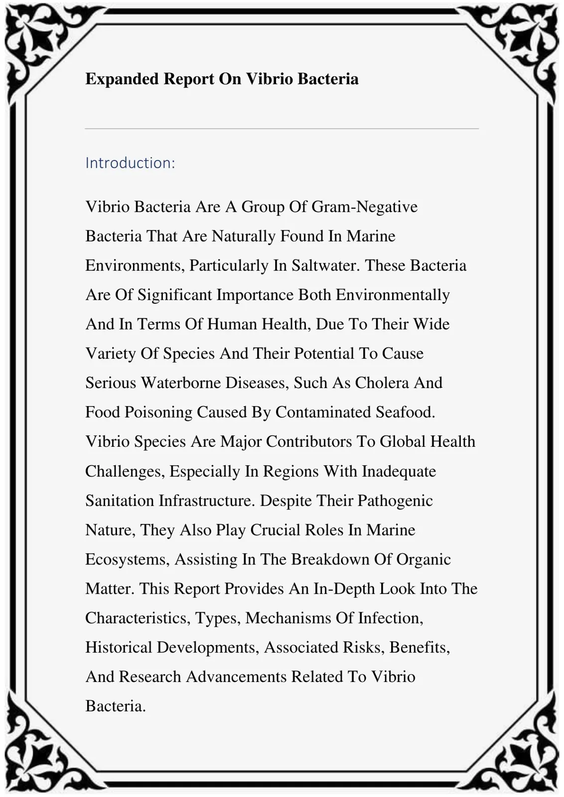 غلاف تقرير Expanded Report On Vibrio Bacteria