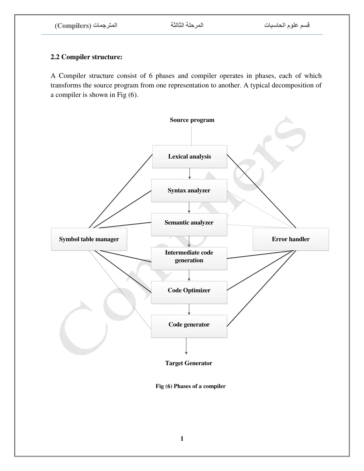 غلاف تقرير المترجمات (Compilers) - المرحلة الثالثة