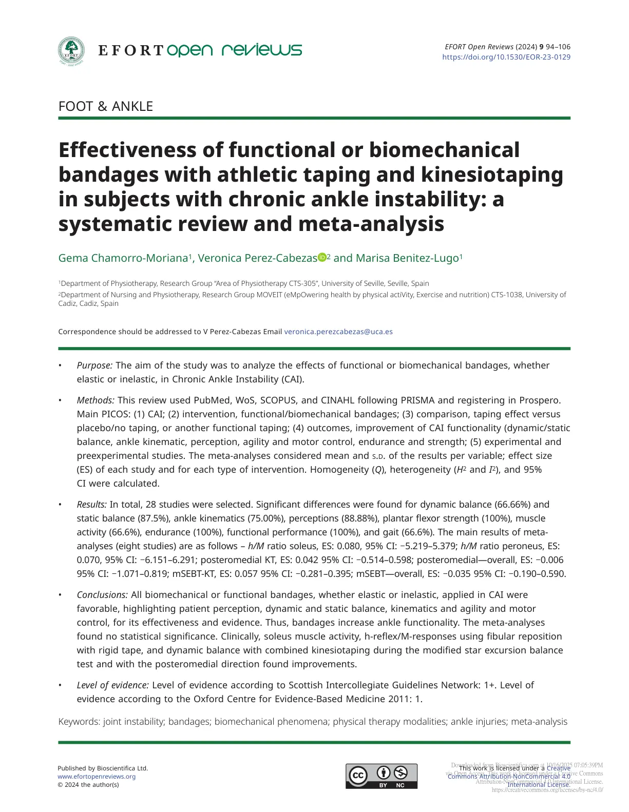 غلاف تقرير Effectiveness of functional or biomechanical bandages with athletic taping and kinesiotaping in subjects with chronic ankle instability: a systematic review and meta-analysis